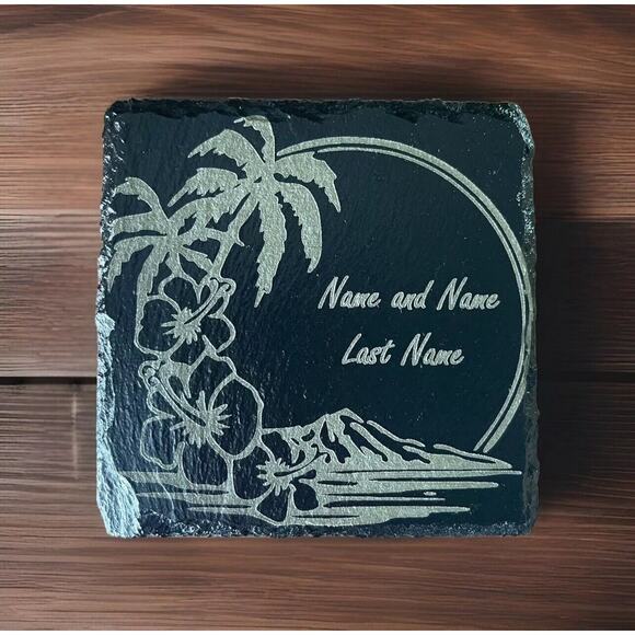Slate Coasters Personalized Tropical Beach Surfer Laser Engraved 🔥Set Of 4🔥 - Picture 5 of 7